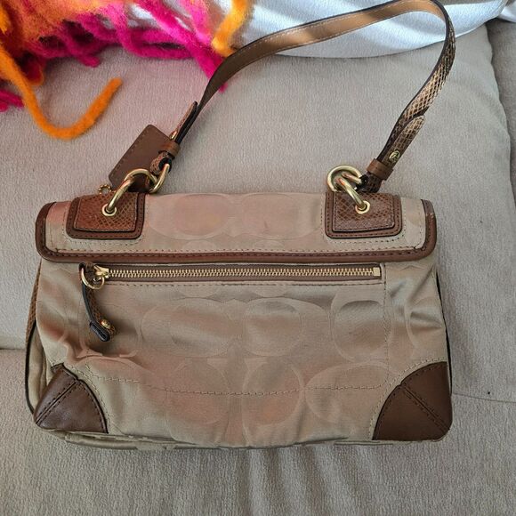 Coach Peyton Khaki/ Nutmeg Signature Sateen Flap Shoulder Bag - Picture 2 of 7